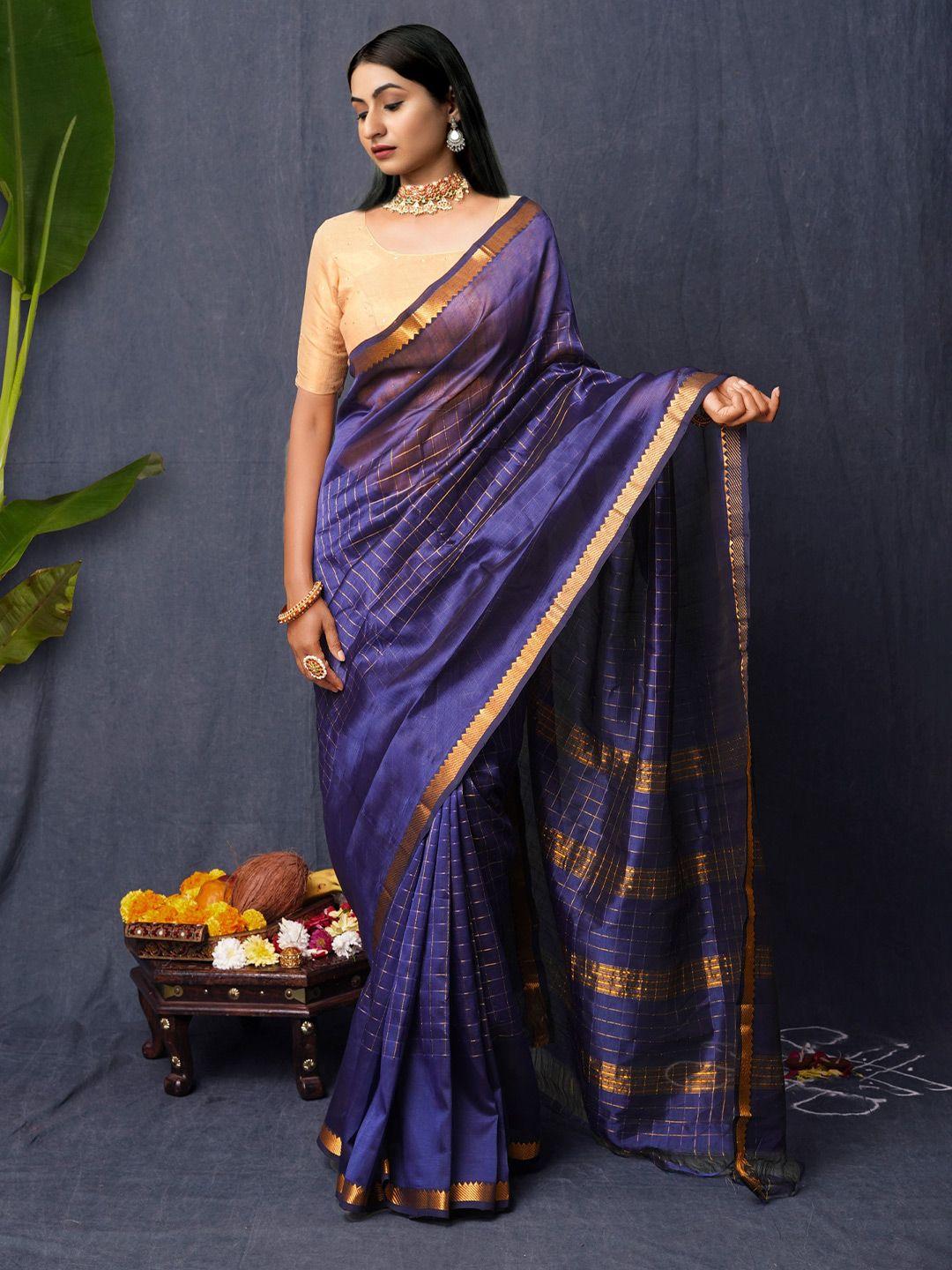 unnati silks checked woven design zari mangalagiri saree