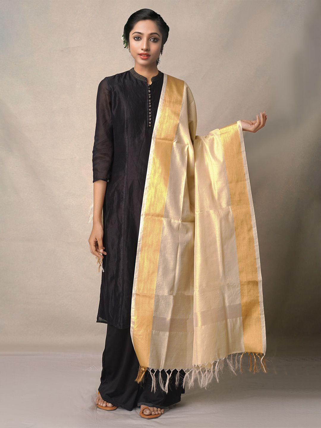unnati silks cream-coloured & gold-toned dupatta with zari