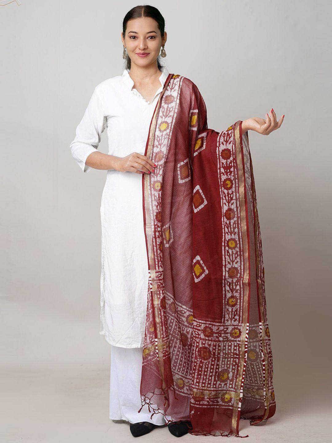 unnati silks ethnic motifs batik printed zari detail pure cotton dupatta