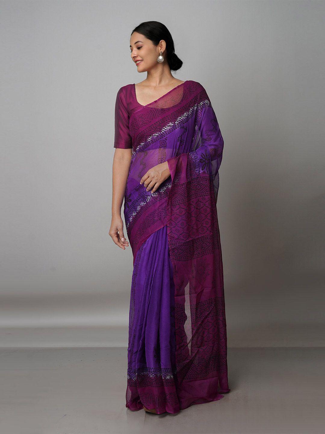 unnati silks ethnic motifs block print saree