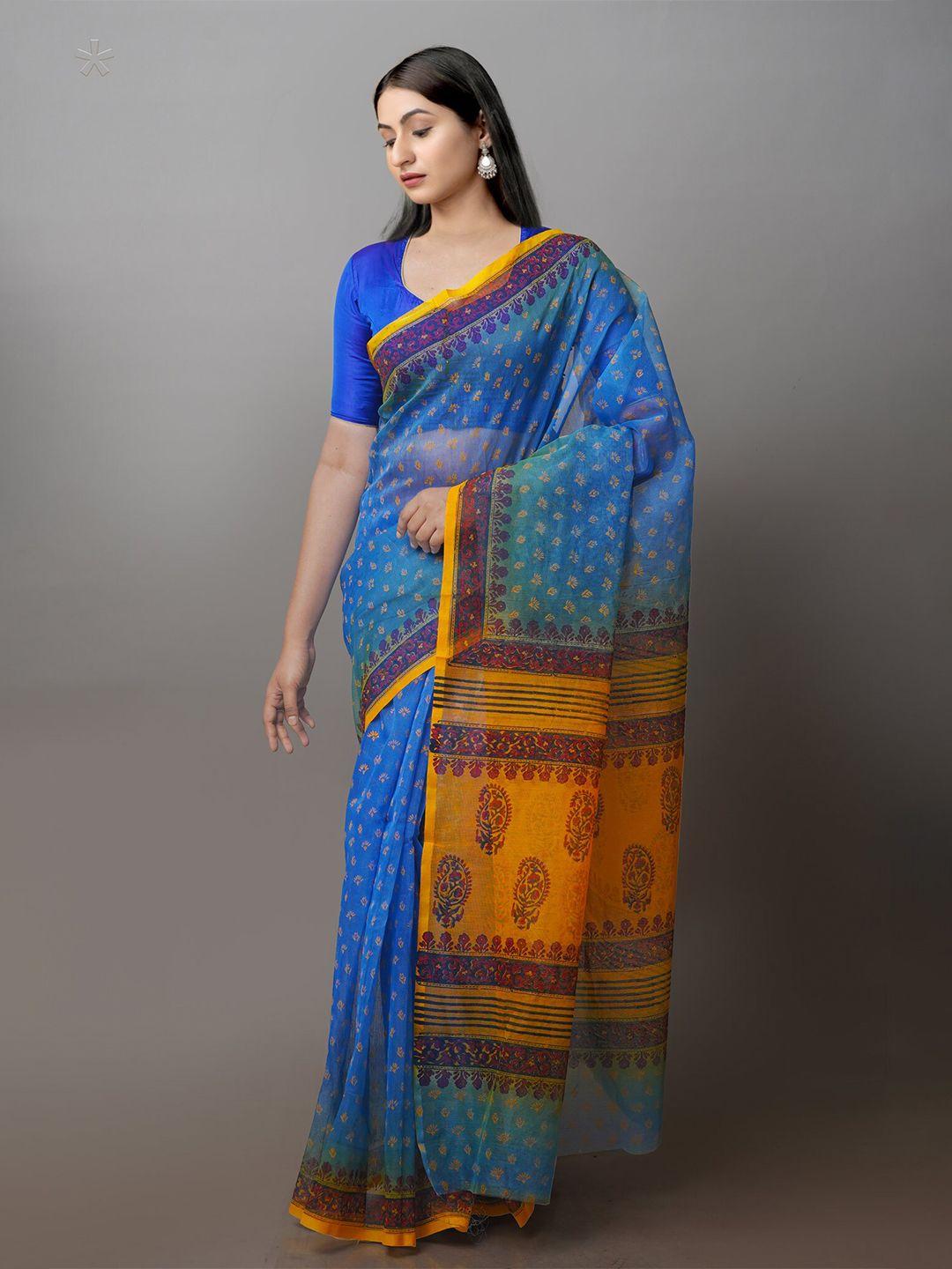 unnati silks ethnic motifs block printed net saree