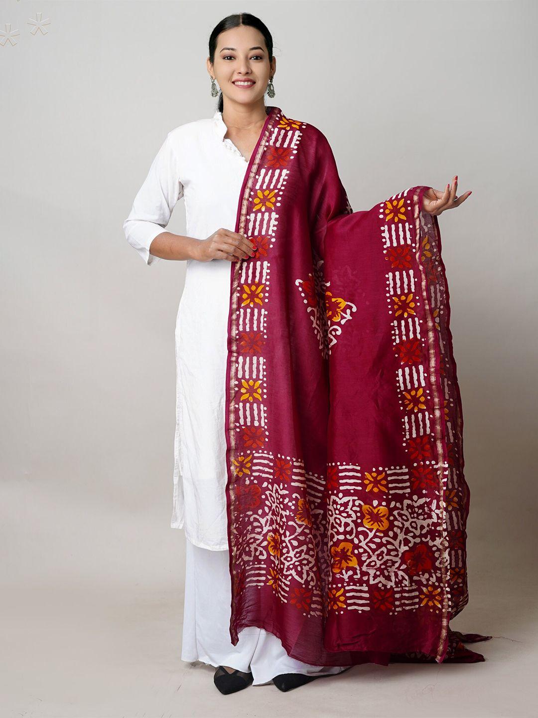unnati silks ethnic motifs printed cotton silk block print dupatta