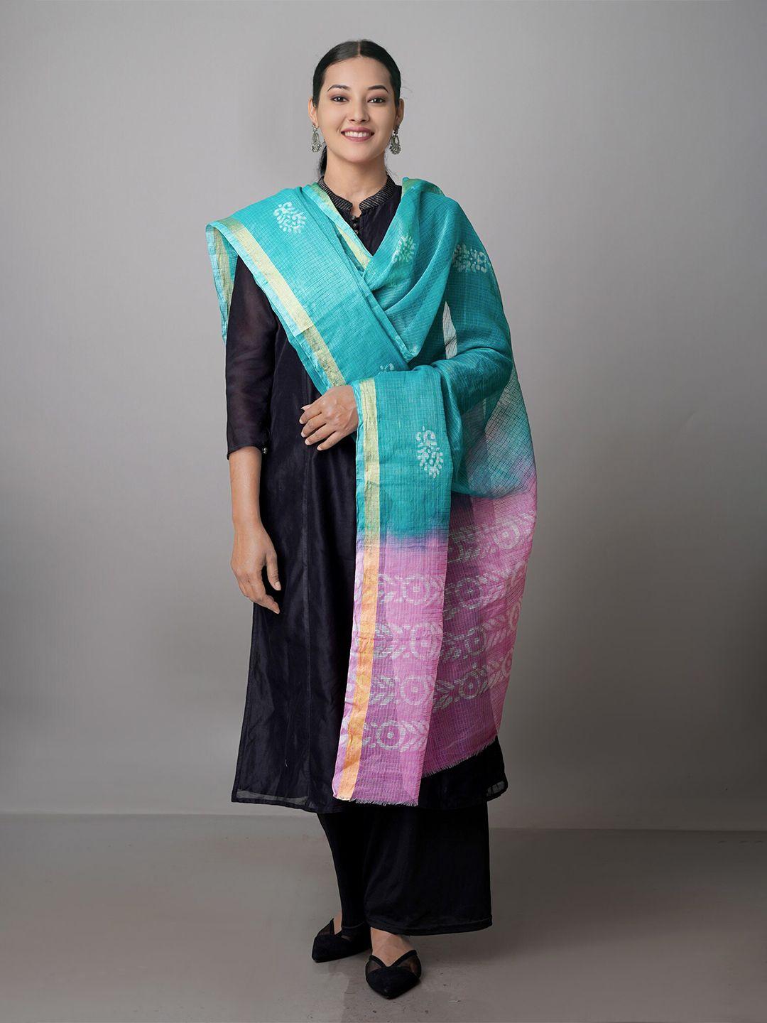 unnati silks ethnic motifs printed pure cotton batik dupatta with zari
