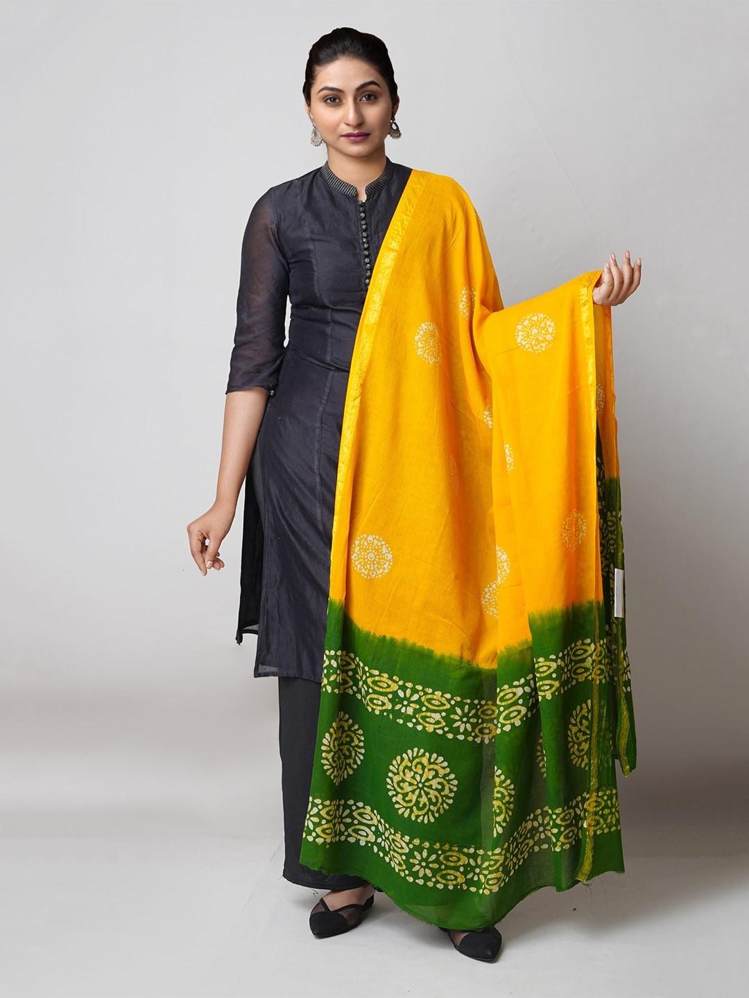 unnati silks ethnic motifs printed pure cotton batik dupatta with zari