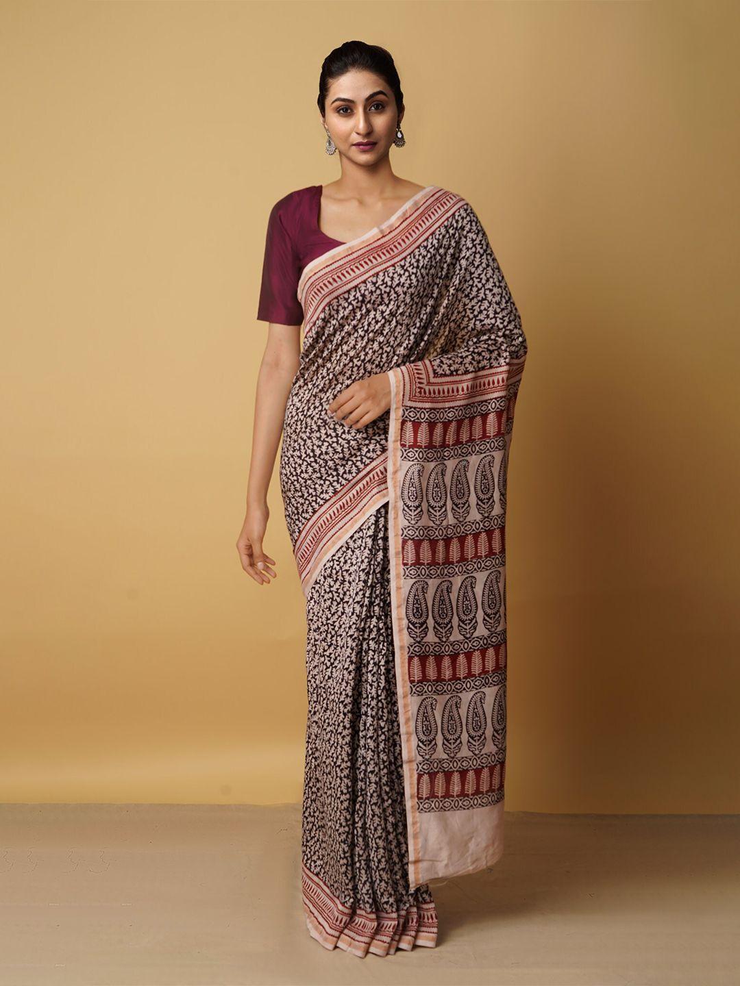 unnati silks ethnic motifs printed pure cotton chanderi saree