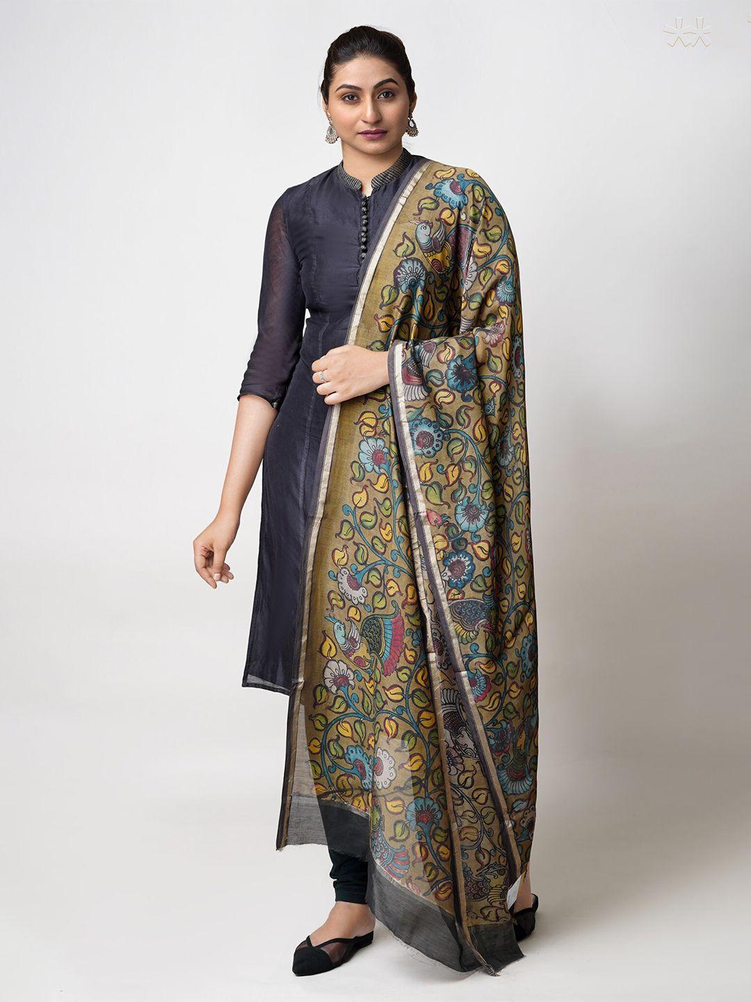 unnati silks ethnic motifs printed zari chanderi cotton silk dupatta