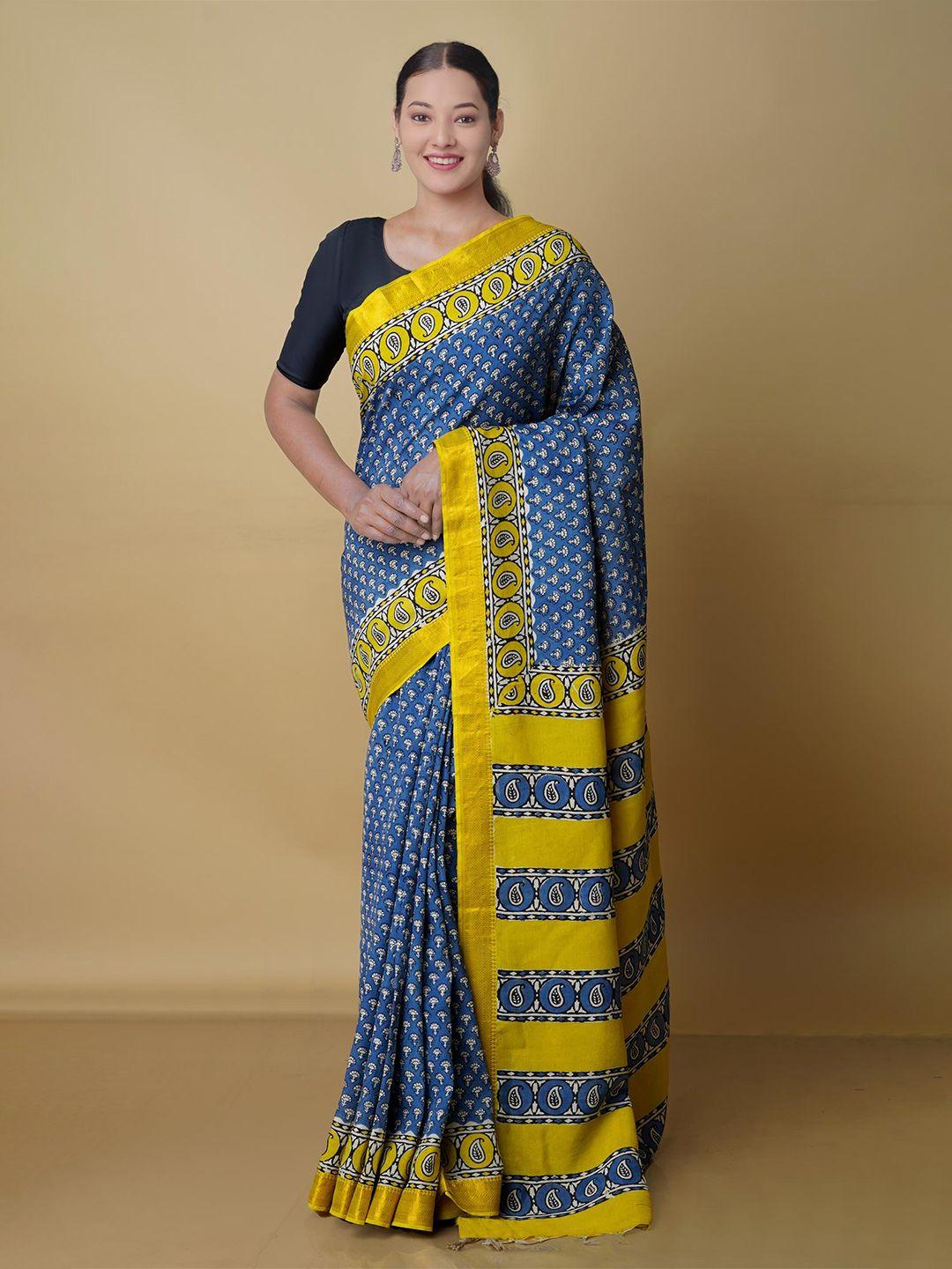unnati silks ethnic motifs printed zari handloom chanderi saree