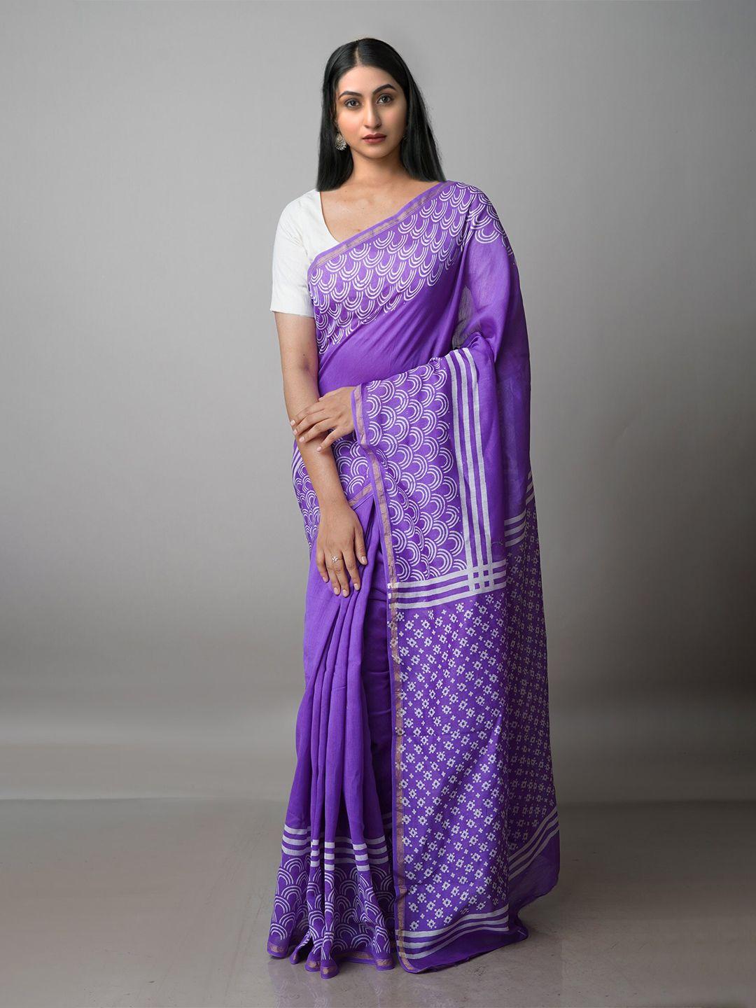 unnati silks geometric silk cotton chanderi zari saree with blouse piece