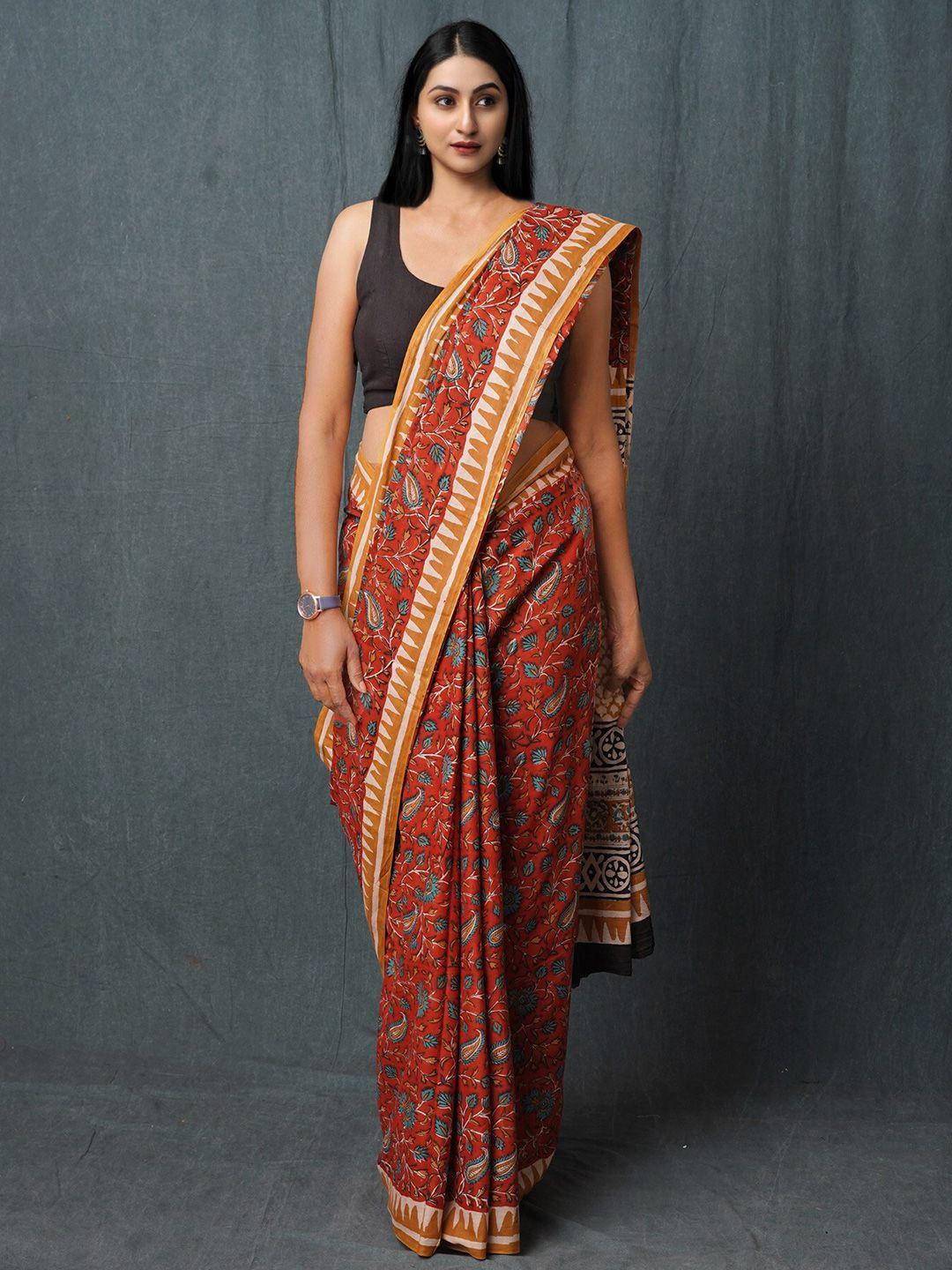 unnati silks kalamkari pure cotton handloom chanderi saree