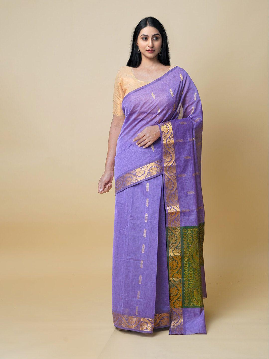 unnati silks paisley woven design zari detail pure cotton gadwal saree