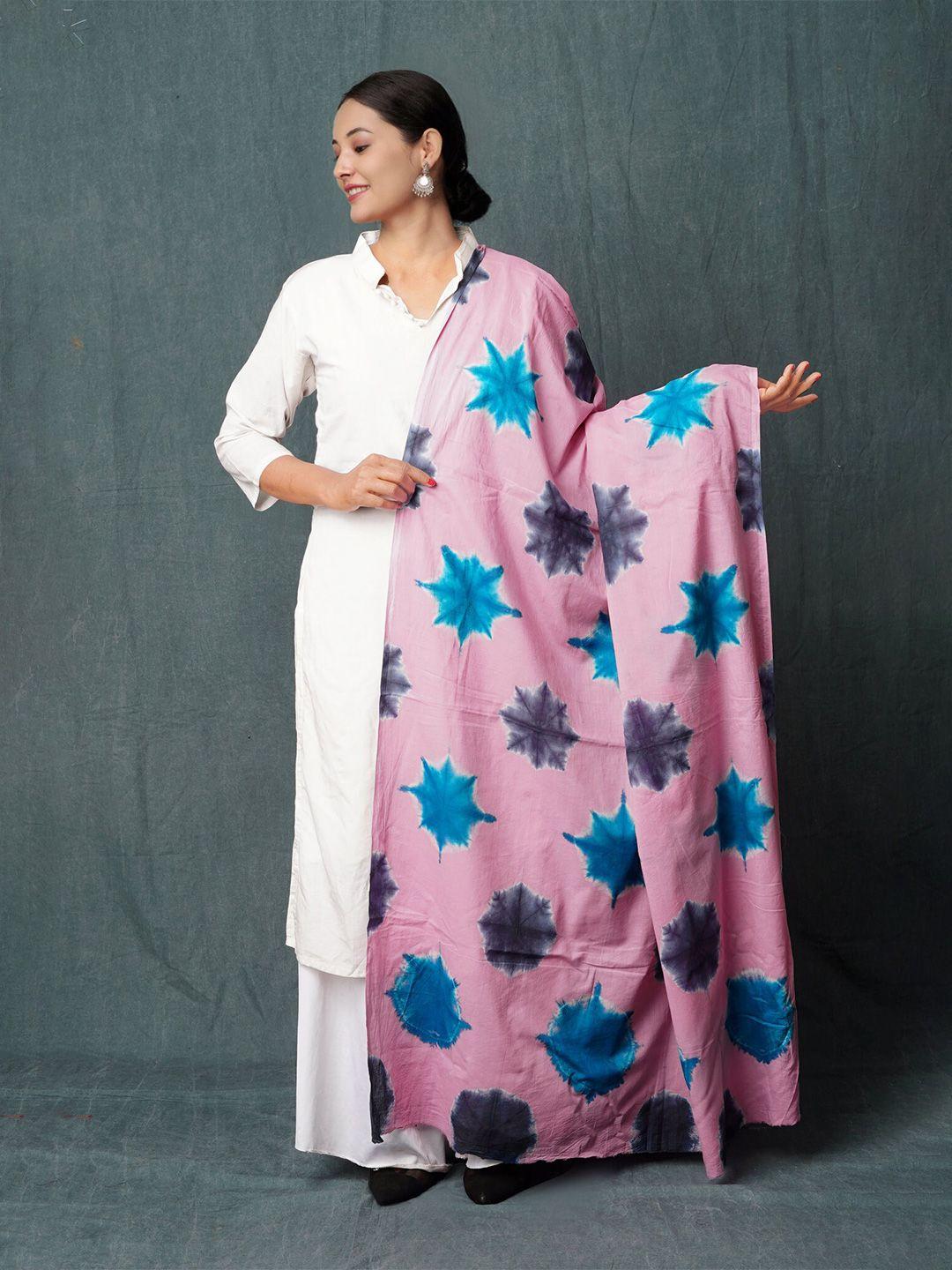 unnati silks pink printed pure cotton tie and dye dupatta