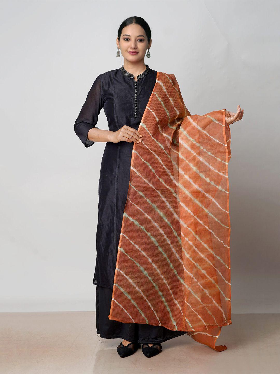 unnati silks printed pure cotton leheriya dupatta with zari