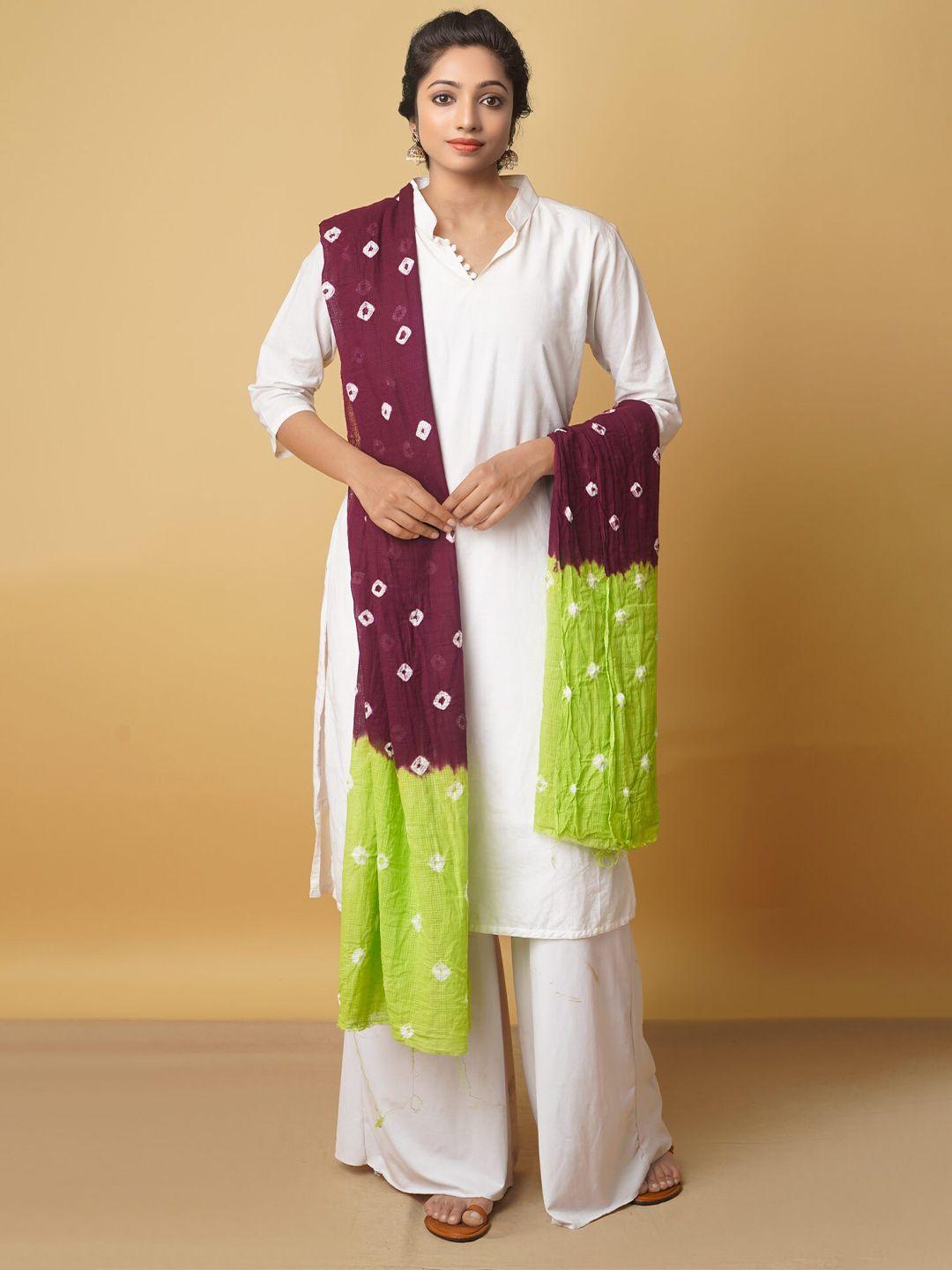 unnati silks purple & green printed pure cotton shibori dupatta