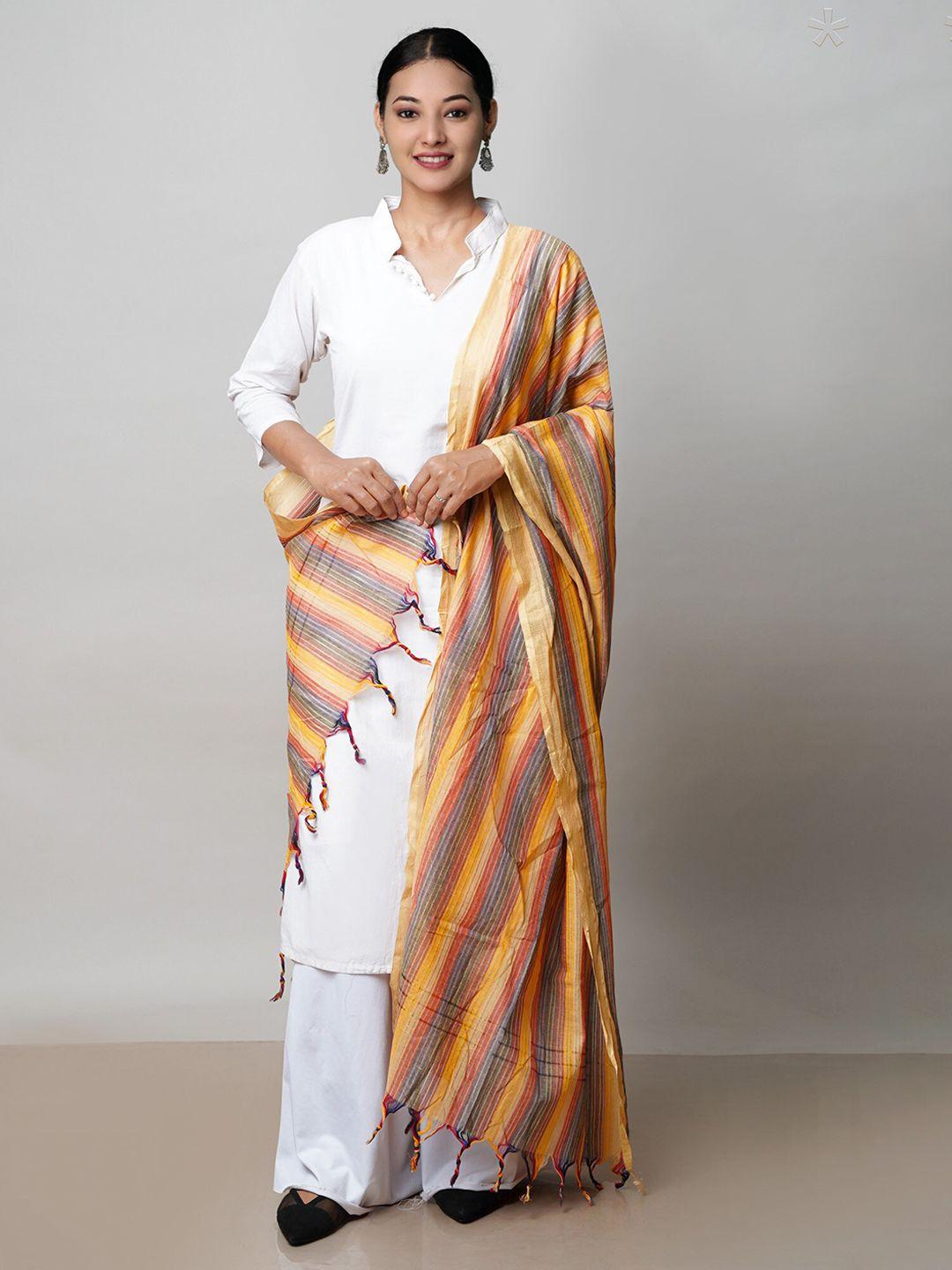 unnati silks striped mangalgiri pure cotton dupatta with zari