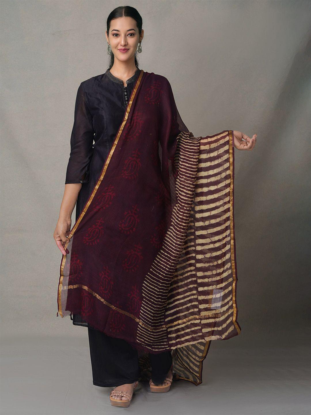 unnati silks women  maroon & gold-toned ethnic motifs printed dupatta