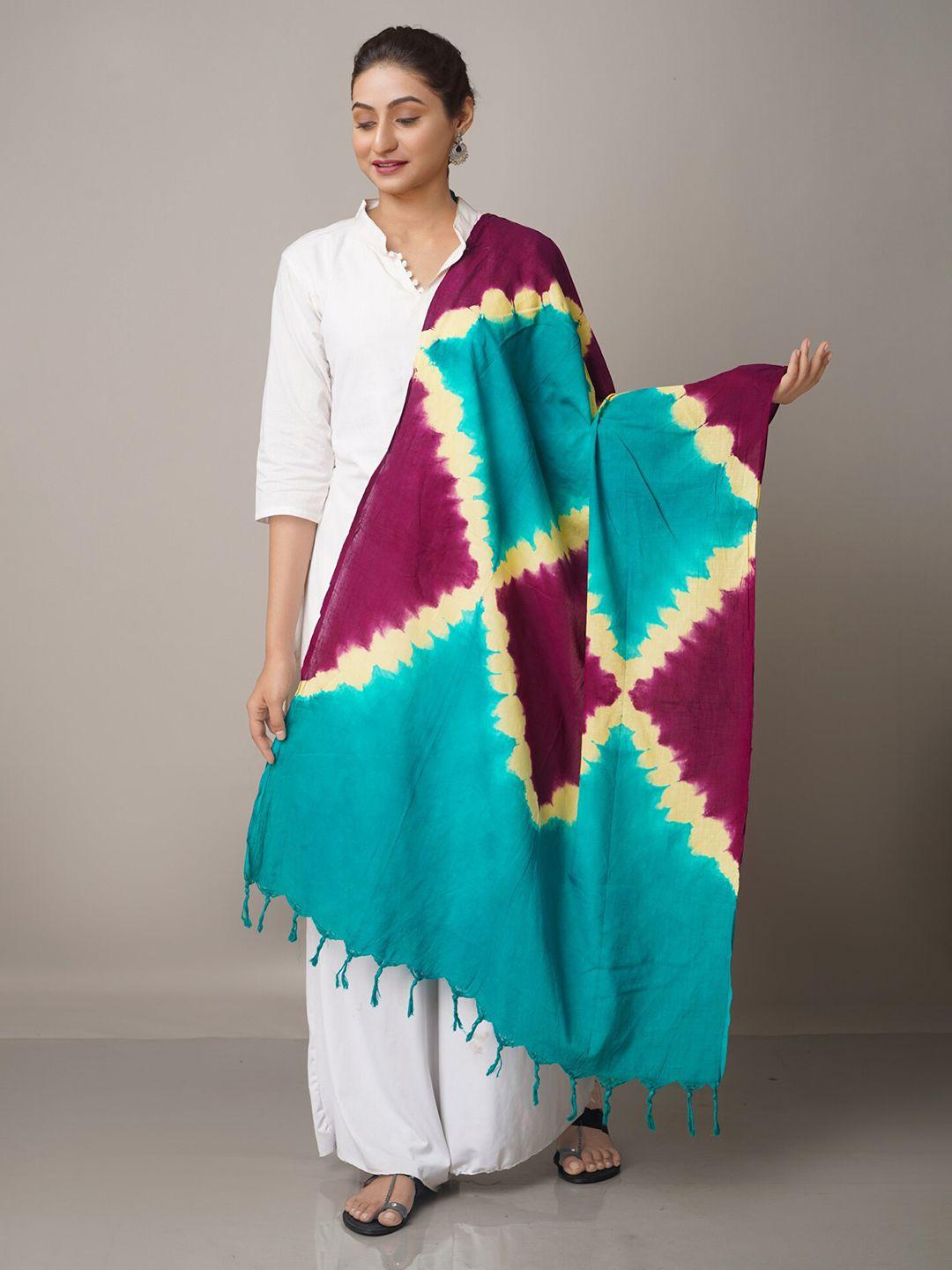 unnati silks women blue & purple dyed pure cotton shibori dupatta