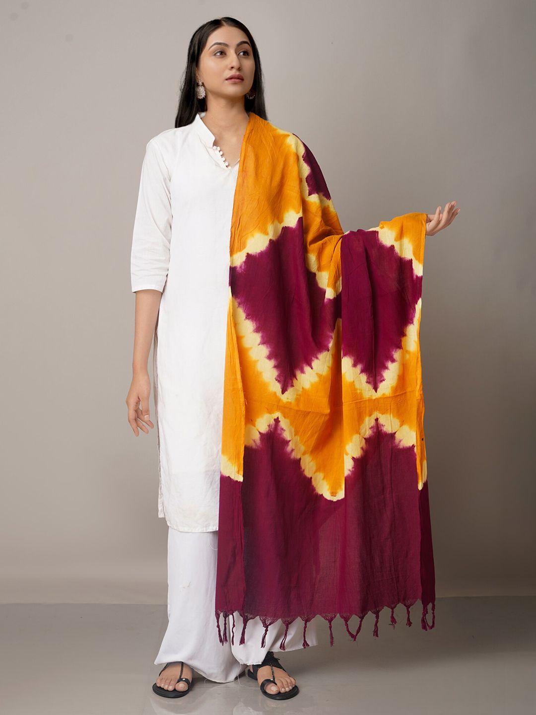 unnati silks women brown & orange printed pure cotton shibori dupatta