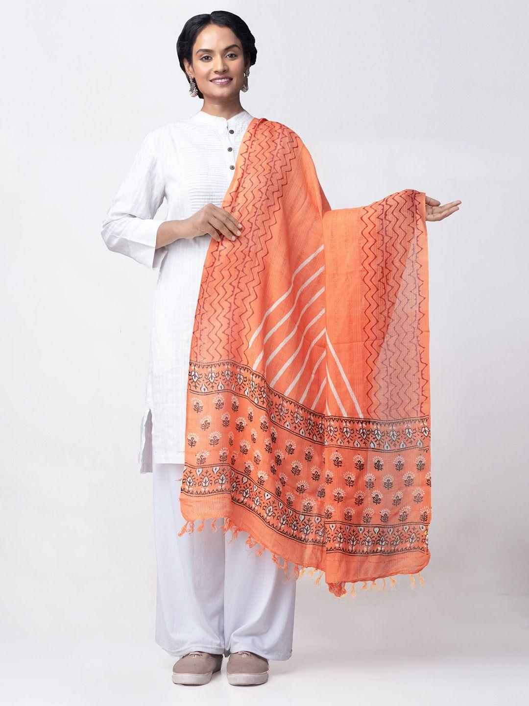 unnati silks women orange printed ethnic motifs printed dupatta