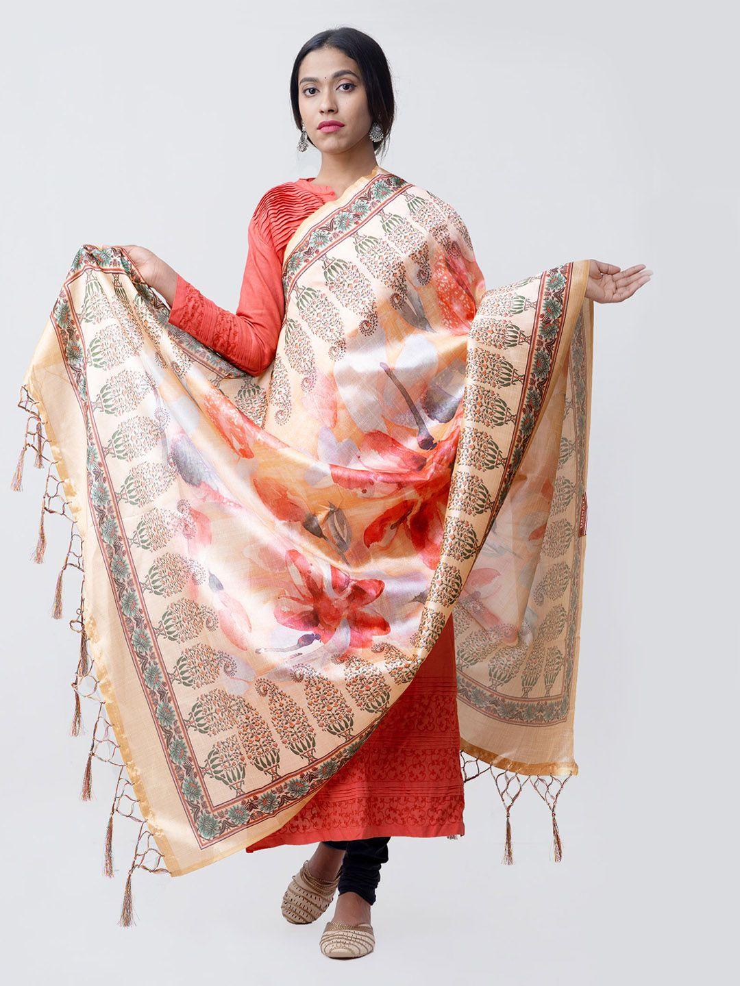 unnati silks women peach-coloured & orange digital printed art silk dupatta