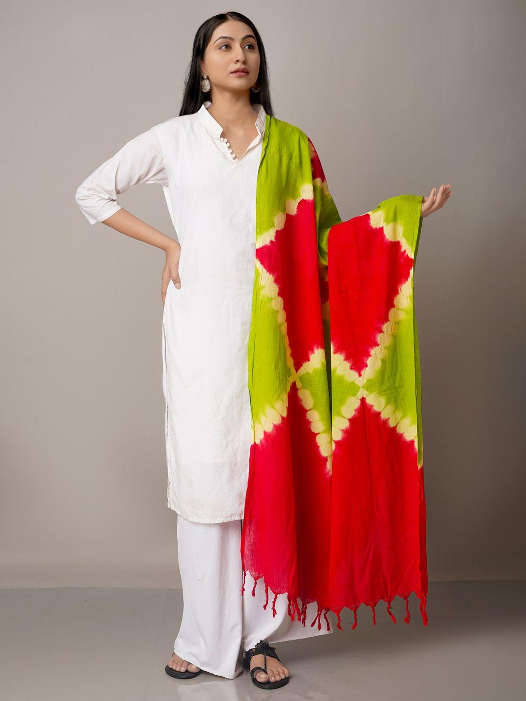 unnati silks women red & grey printed pure cotton shibori dupatta