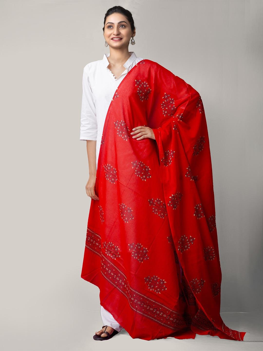 unnati silks women red & maroon ethnic motifs dyed pure cotton tie and dye dupatta