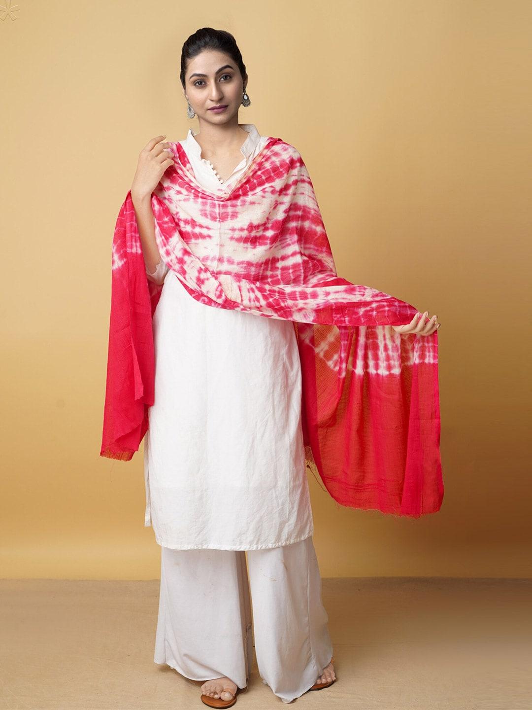unnati silks women red & off white ethnic motifs printed pure cotton shibori dupatta