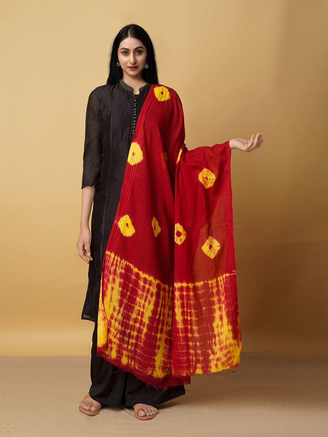 unnati silks women red & yellow pure cotton shibori dupatta