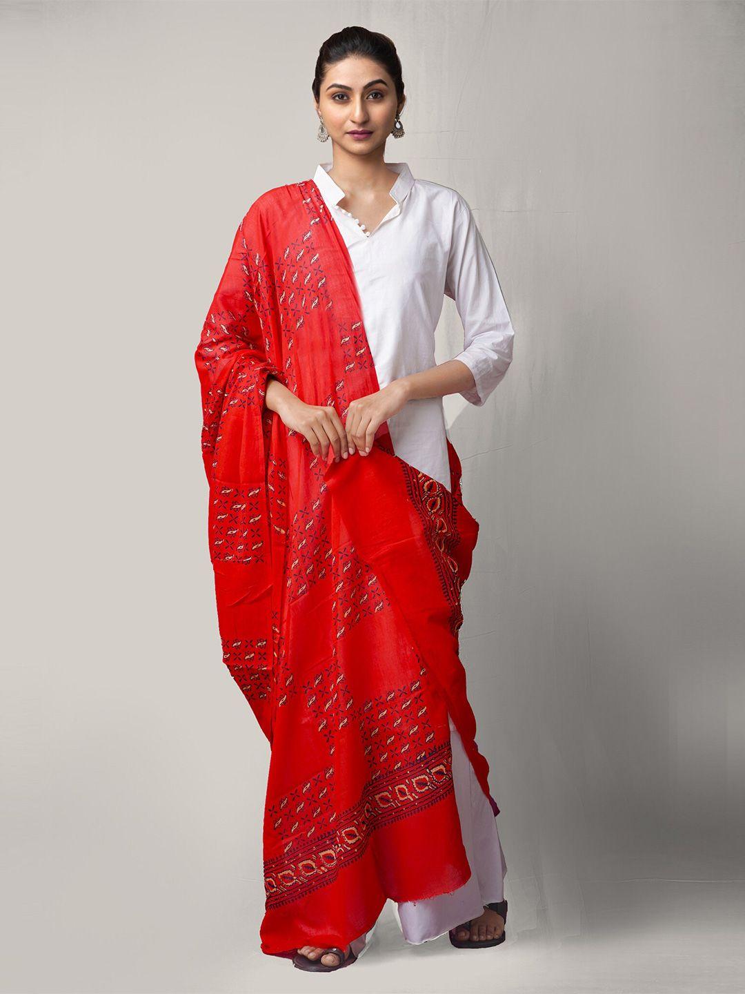 unnati silks women red dyed pure cotton dupatta
