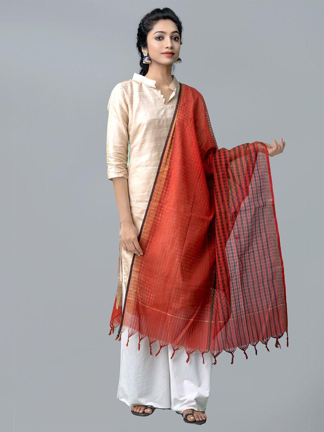 unnati silks women red woven design pure mangalagiri cotton dupatta