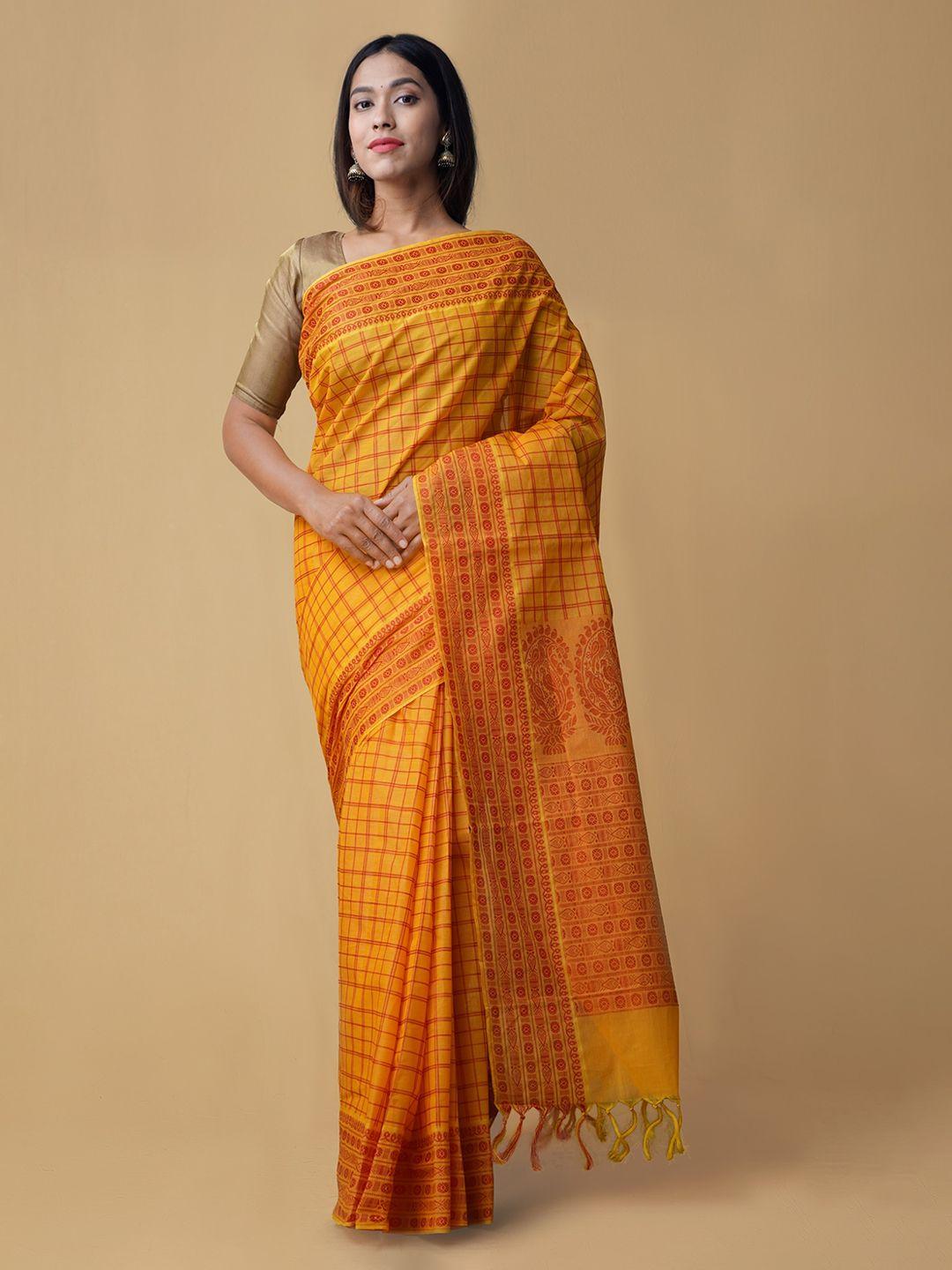 unnati silks yellow checked mysore silk saree