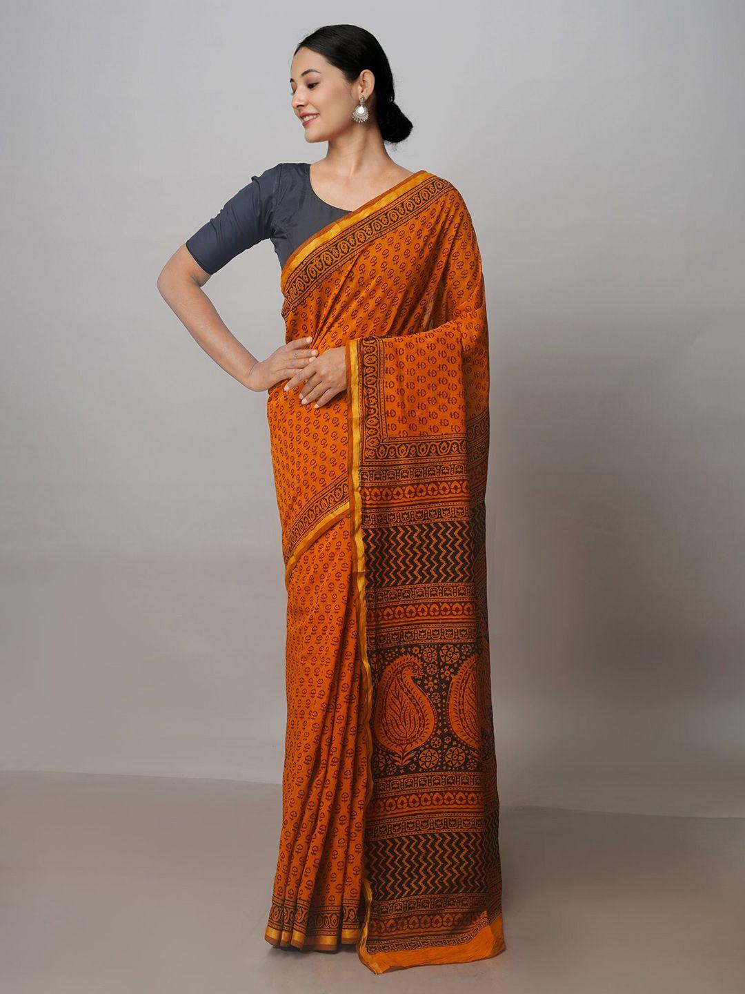 unnati silks bagh printed zari chanderi saree