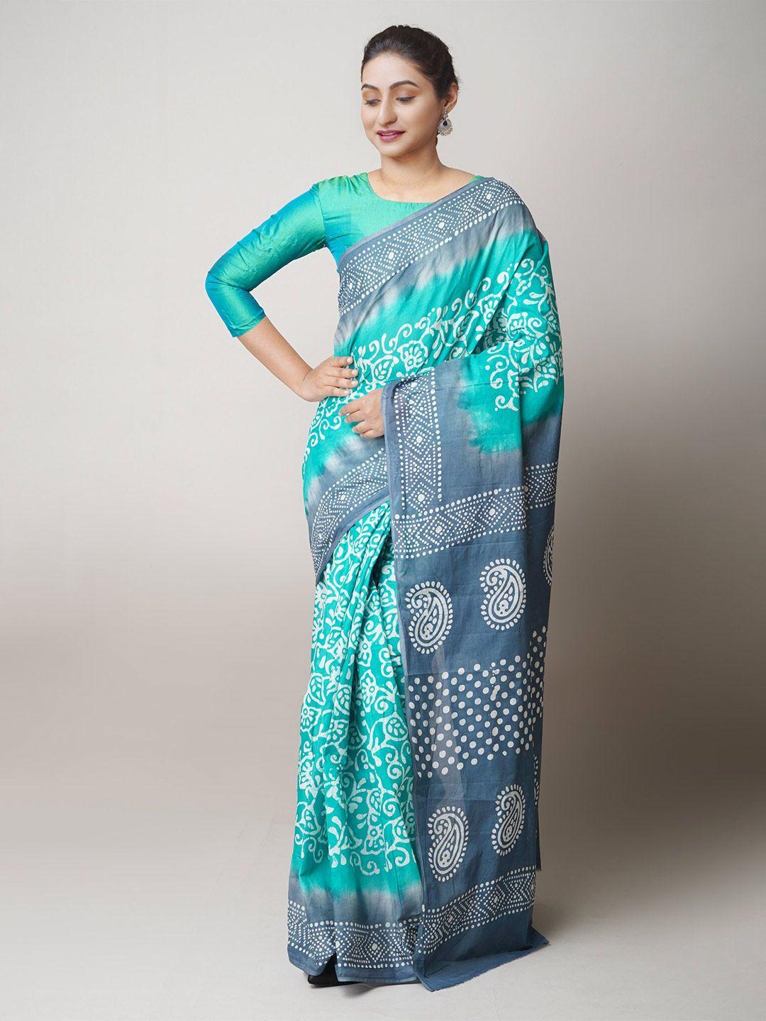 unnati silks batik printed pure cotton block print saree