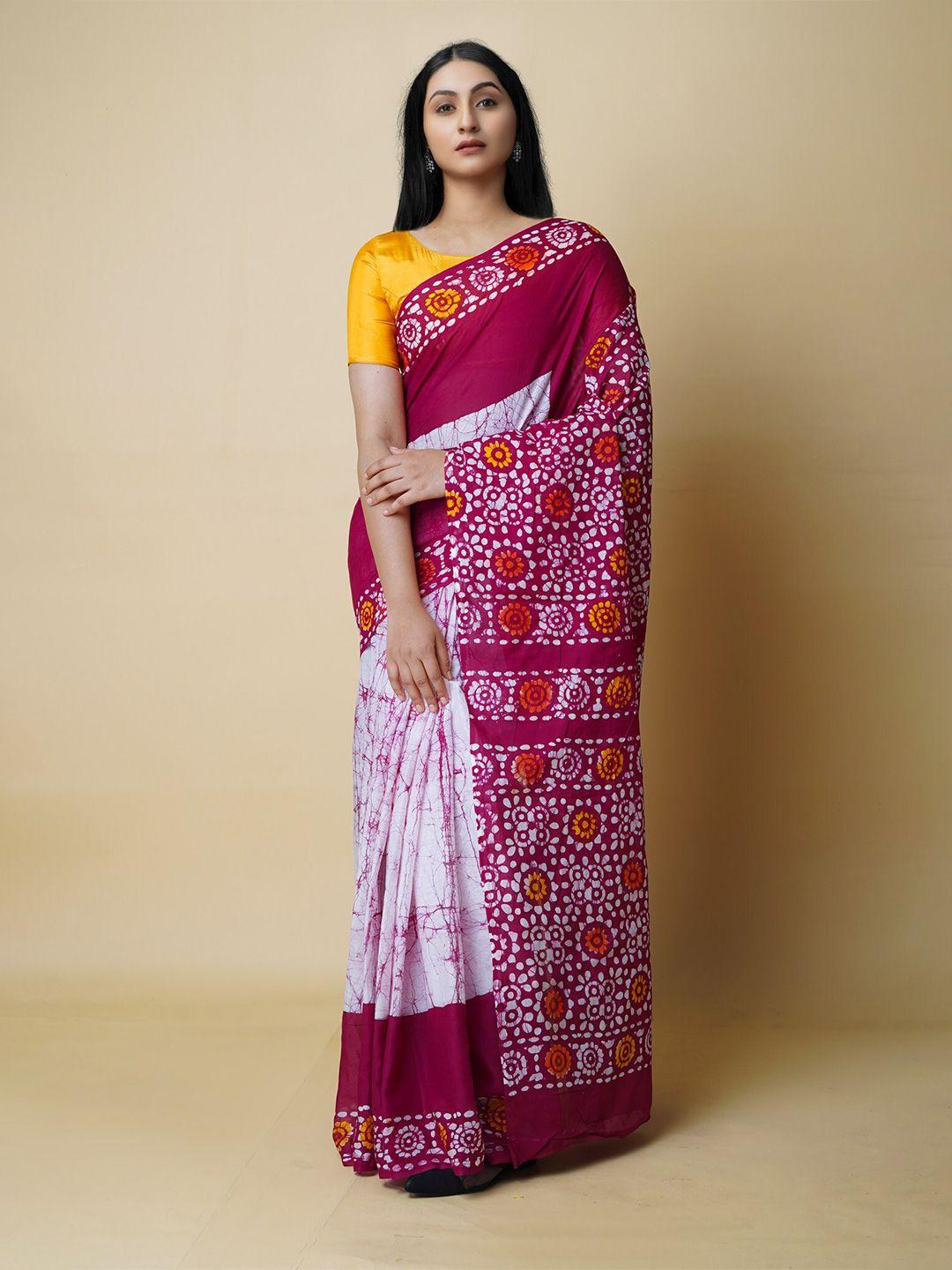 unnati silks batik printed pure cotton chanderi saree