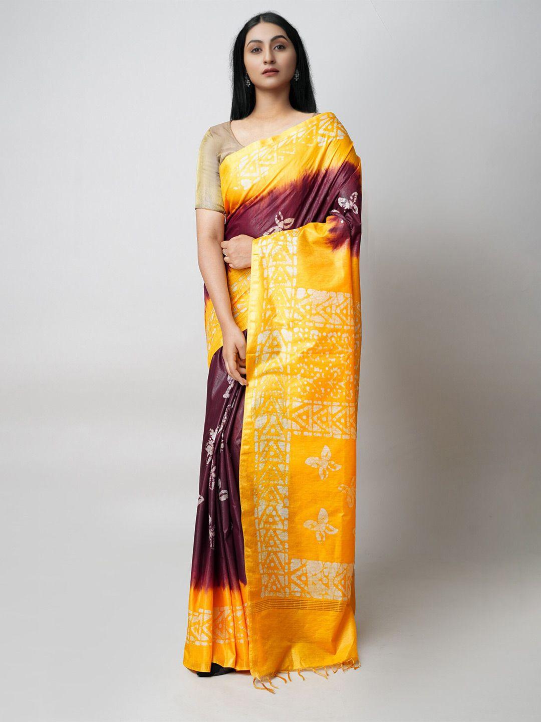 unnati silks batik printed zari silk cotton chanderi saree