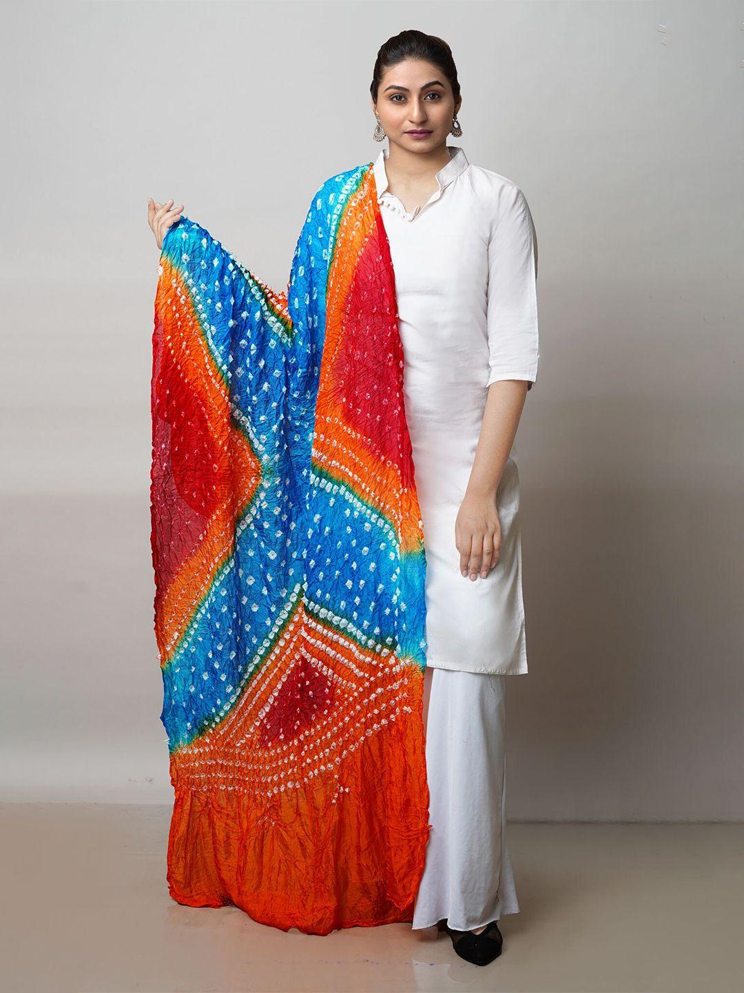 unnati silks blue & orange printed bandhani dupatta