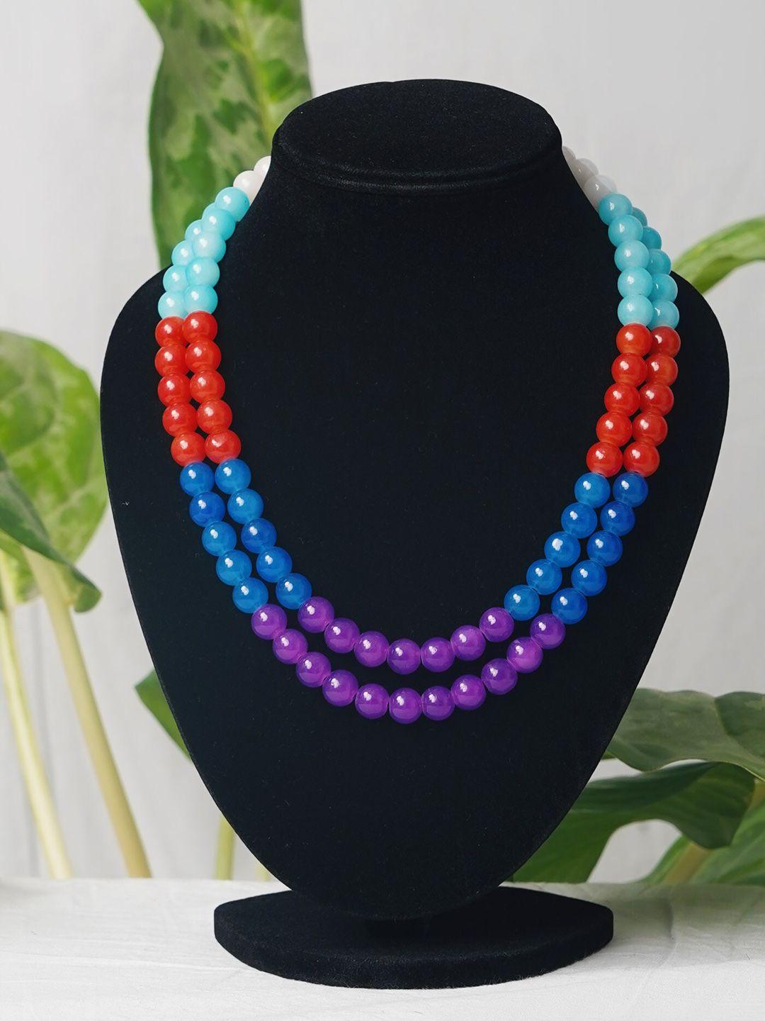 unnati silks blue & violet beaded layered necklace