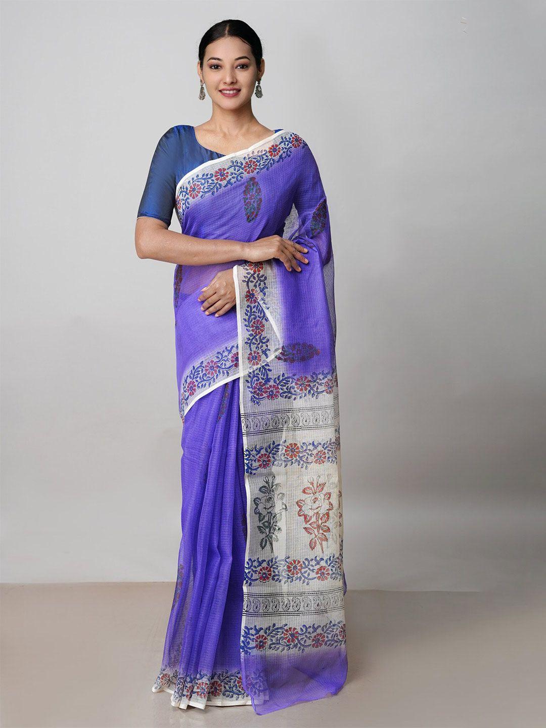 unnati silks blue & white ethnic motifs pure cotton kota saree