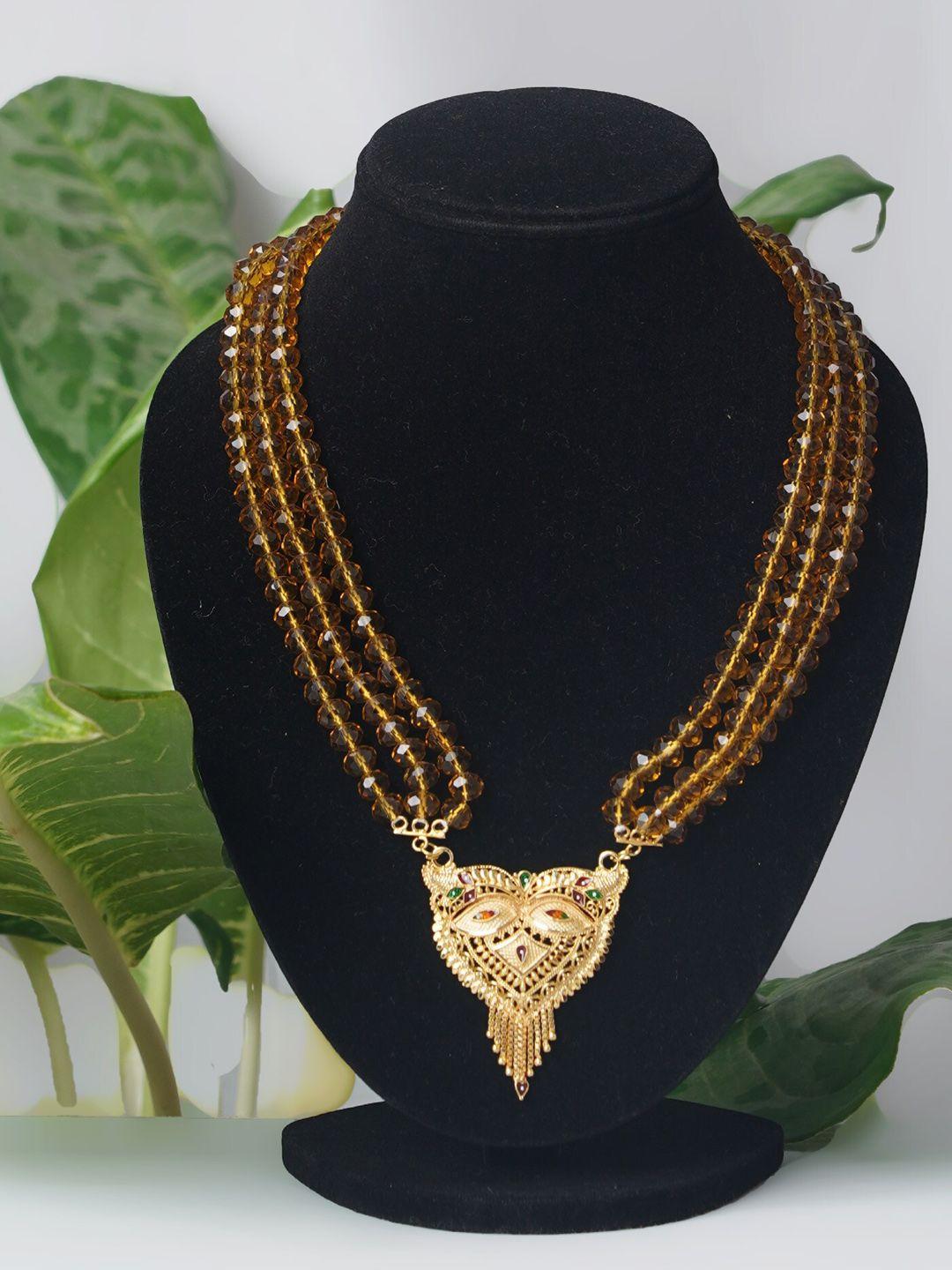 unnati silks brown & gold-plated layered necklace