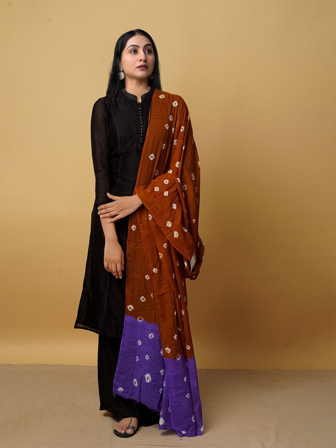 unnati silks brown & purple printed pure cotton bandhani dupatta