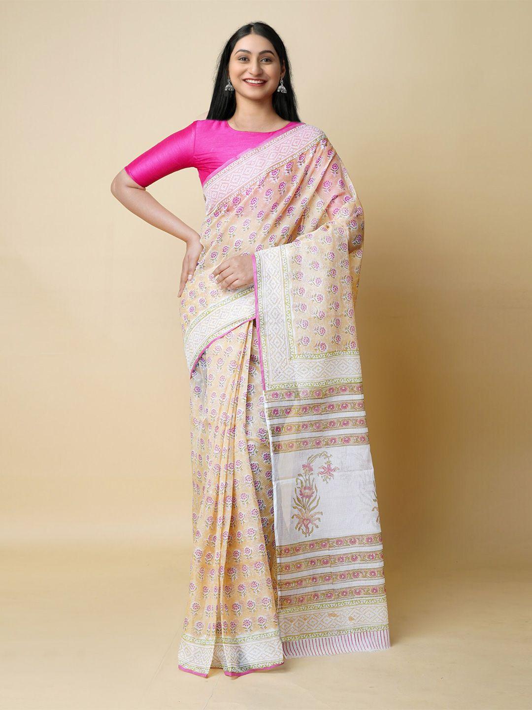 unnati silks cream-coloured & yellow ethnic motifs pure cotton kota saree