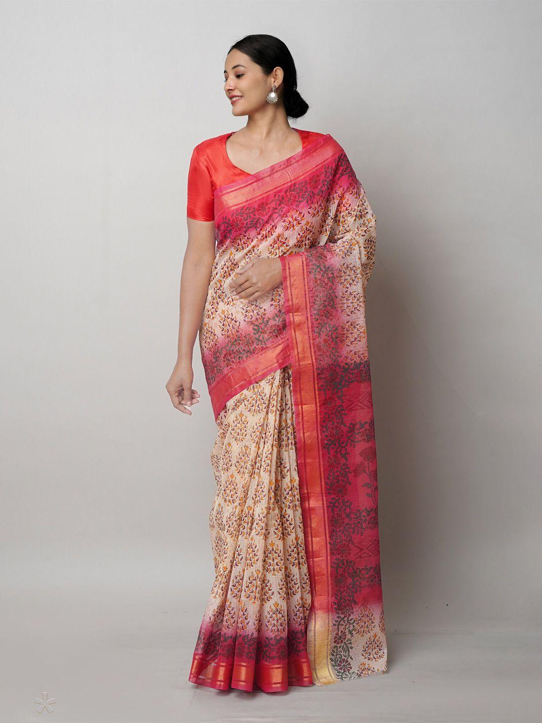 unnati silks cream-coloured ethnic motifs pure cotton handloom kota saree