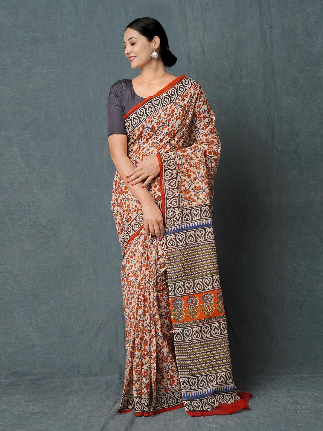 unnati silks cream-coloured tie and dye pure cotton handloom kota saree