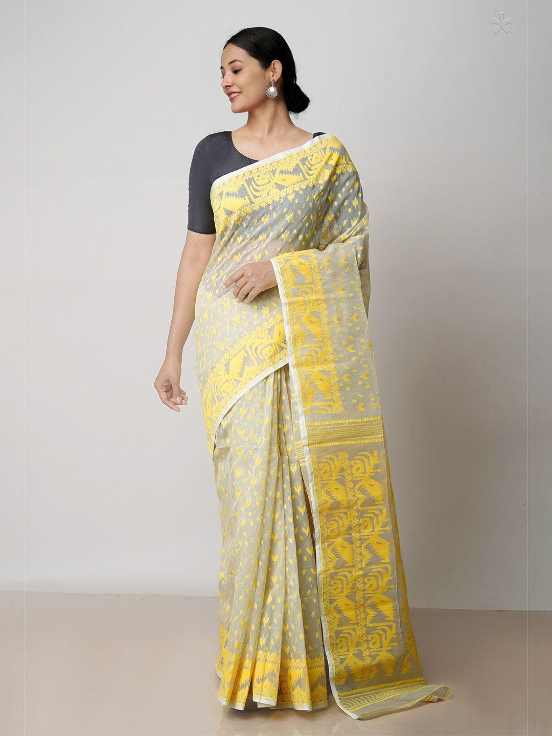 unnati silks ethnic motif woven design pure cotton jamdani saree