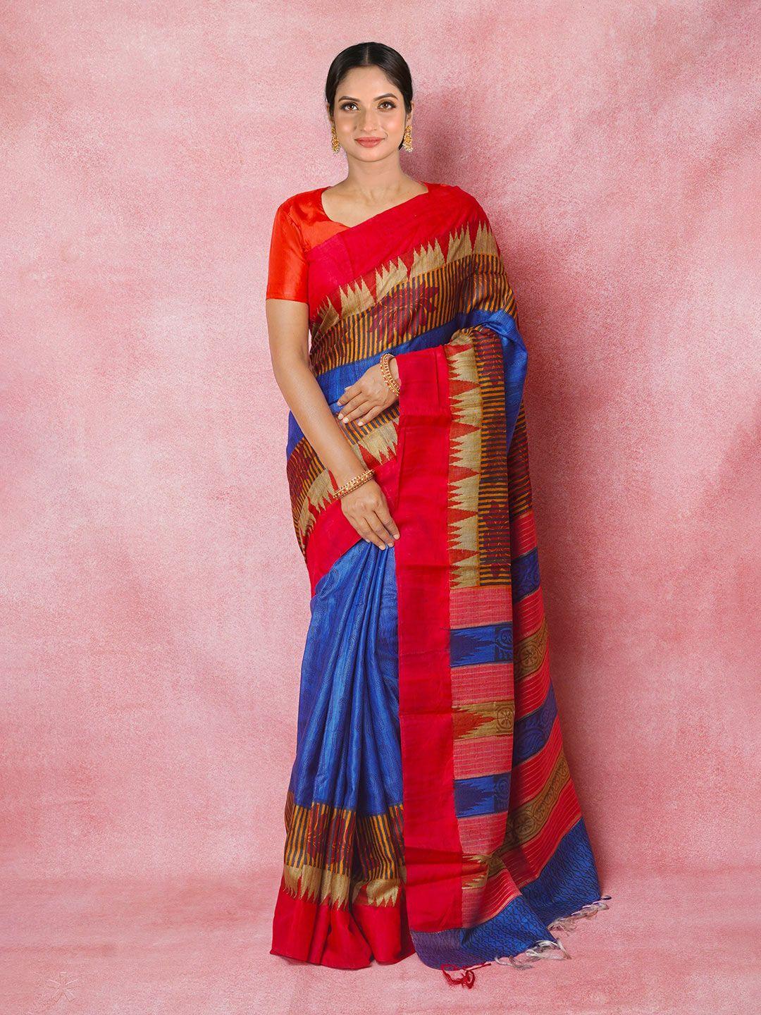 unnati silks ethnic motifs block printed handloom pure silk tussar saree
