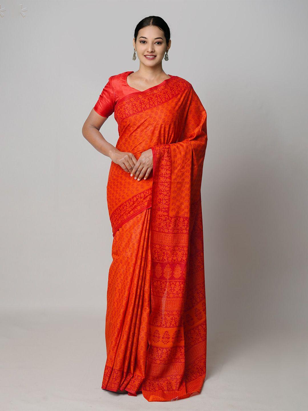 unnati silks ethnic motifs block printed pure cotton saree