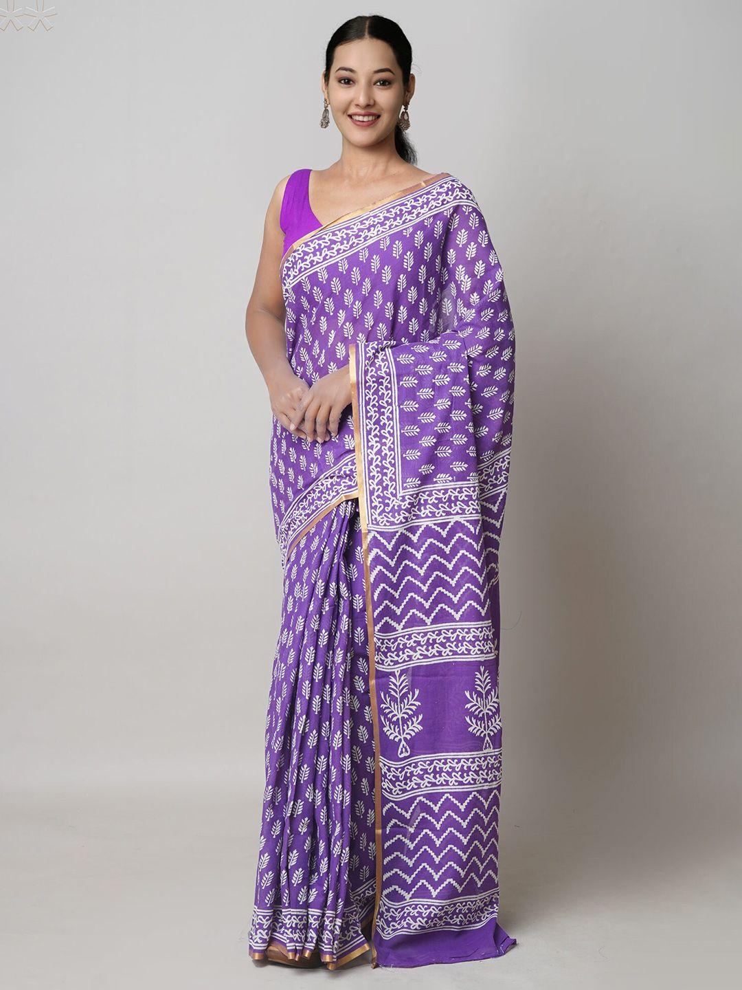 unnati silks ethnic motifs block printed pure cotton saree