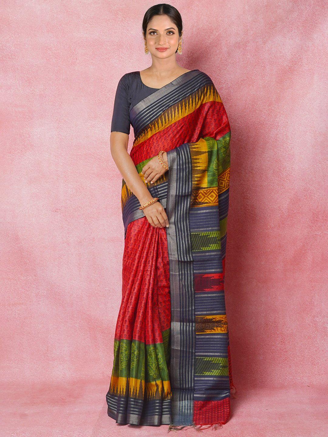 unnati silks ethnic motifs block printed pure silk handloom tussar saree