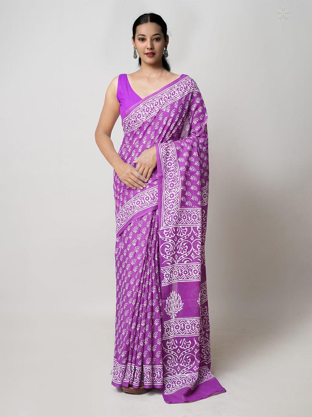 unnati silks ethnic motifs block printed zari pure cotton saree