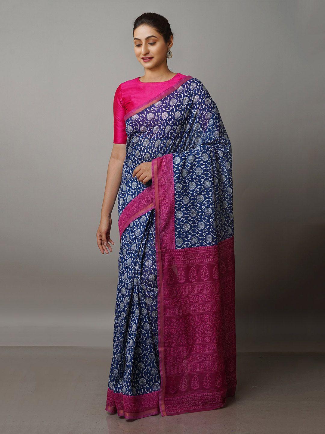 unnati silks ethnic motifs block printed zari silk cotton chanderi saree