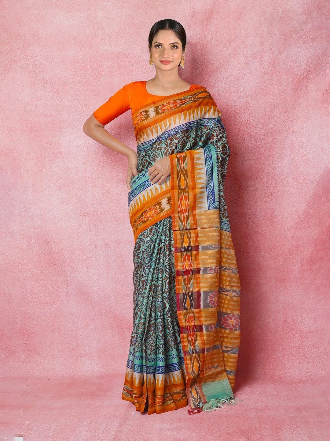 unnati silks ethnic motifs hand block printed pure silk handloom tussar saree